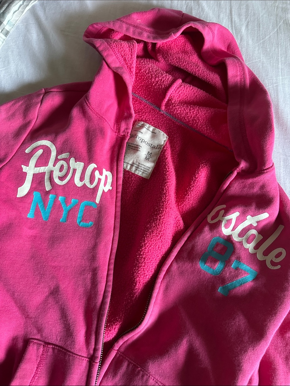 Aéropostale Pink Zip Hoodie with NYC Script